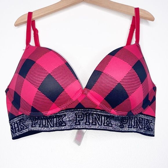 PINK Victoria's Secret Other - Victoria Secret PINK Wear Everywhere Wireless Push Up Bra Buffalo plaid sparkle